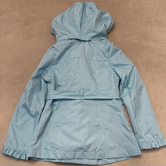 London Fog Girls Trench Coat 7-8 Small Blue Hooded Belted Lightweight Jacket - Picture 8 of 8